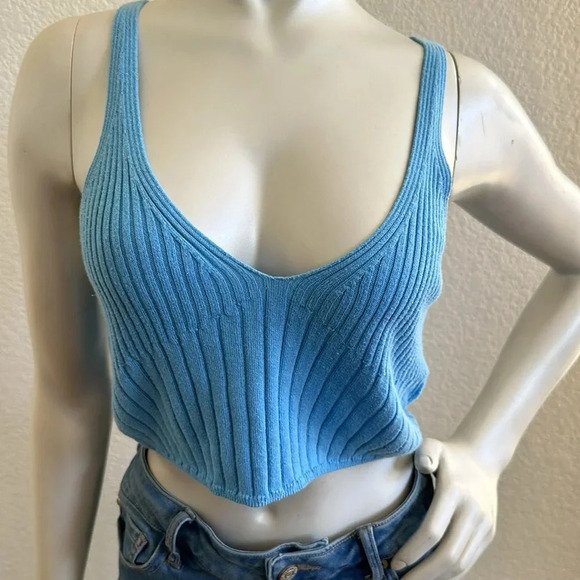 Intimately by Free People Top Womens  Blue Ribbed Halter Cropped Cami Tank Top - Picture 5 of 5